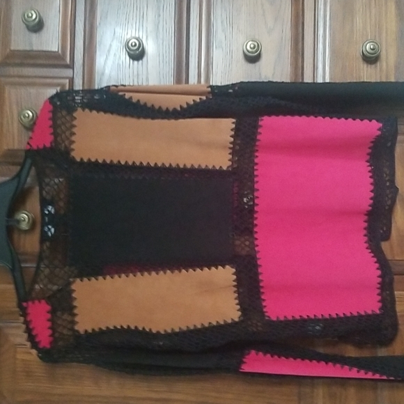 T& W Designs jacket, multicolored, patch pattern with  crochet details, size s - Picture 4 of 5